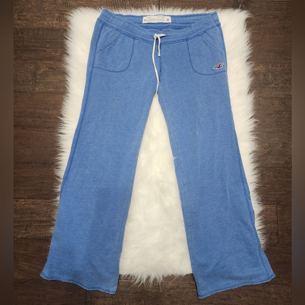 VINTAGE Hollister Blue Wide Leg Flare Sweatpants Y2K Low Rise Lounge 2000s M
